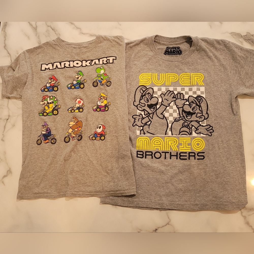 Super Mario Brothers and Mario Kart Gray T-Shirts Both Size S